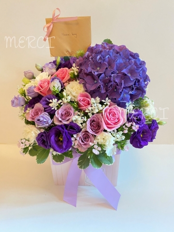 **Violet** Purple Hydrangea & Rose Flower Box<br>玫瑰花及繡球花花盒-紫色